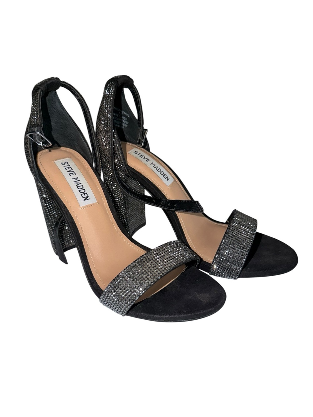 Steve Madden Black Rhinestone Block Heel Sandals